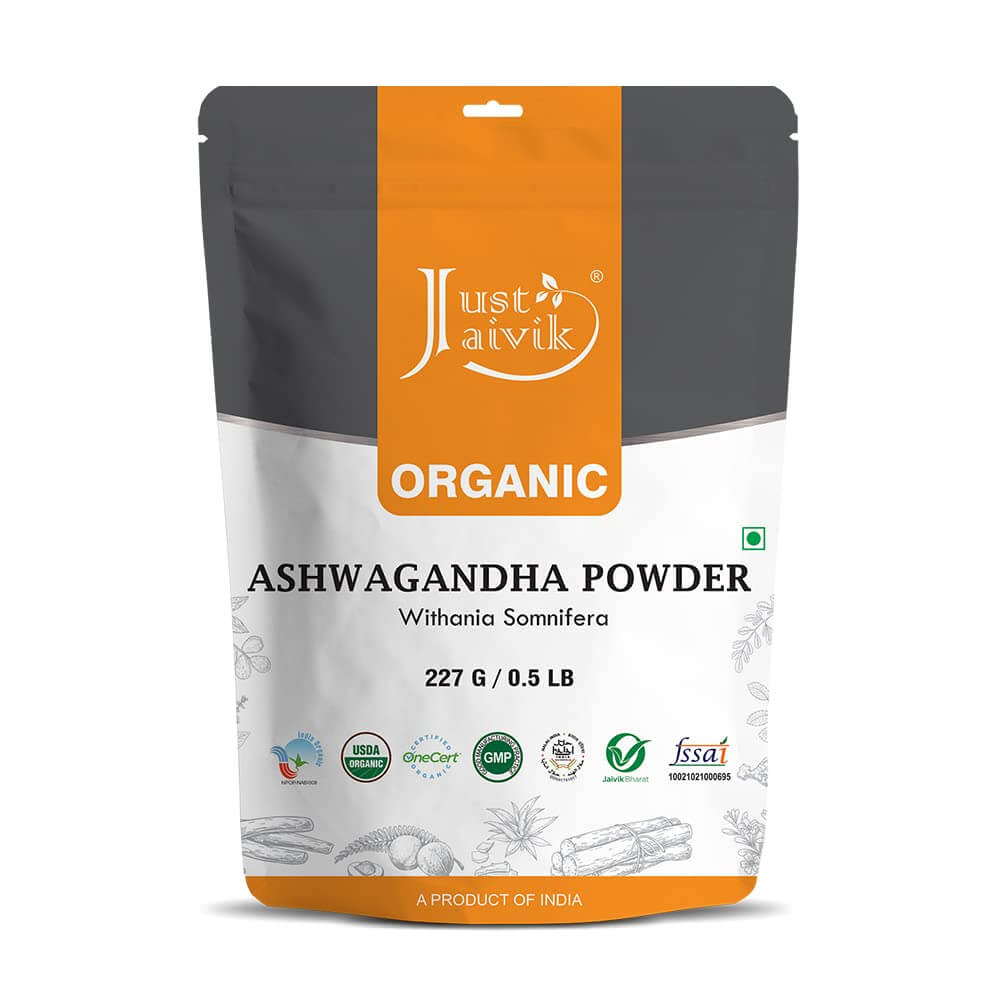 Just-Jaivik-Organic-Ashwagandha-Powder-227g-Best Ayurvedic Ashwagandha Churna Brands in India in 2023